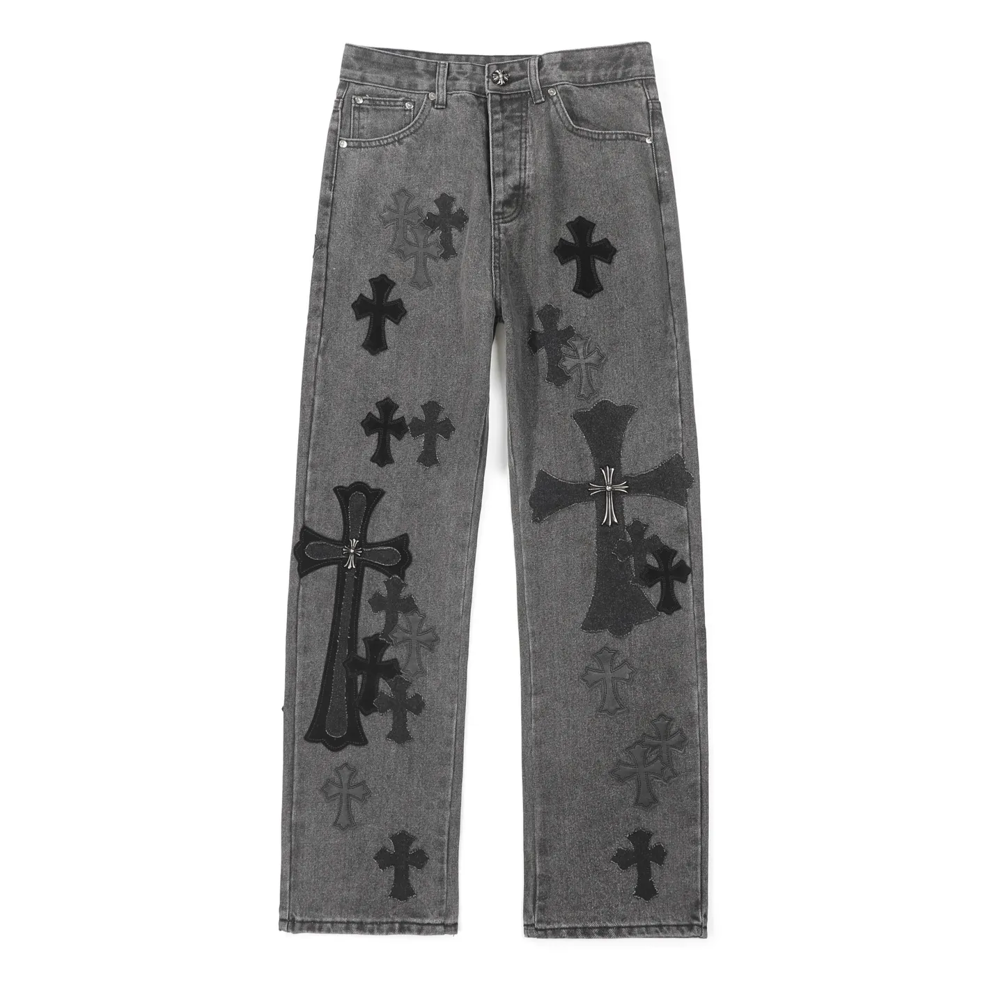 P300 CH Chromehearts black cross-stitched leather black and gray heavy-duty cow king jeans, cabinet price 74W level, patchwork cross pattern embellishment, washed jeans! ! An absolutely high-end luxury product, a 1.9W-level god-level single product, a super popular product, made by top heavy industry, a magic weapon that cannot be missed! [About Zangyin] This is an extremely luxurious fashion brand that can also be called the aristocracy of the high street. It has always been an exclusive brand for some hipsters or rich second generations. Compared with ordinary high streets, it is more luxurious and noble. Compared with luxury brands, it is more fashionable and individual. It has always been a brand that I have a special liking for. [Top heavy industry fashion design] Consistently high-street luxury style. Speaking of this style, the Zangyin family and GU family are definitely the leading representative brands. Especially the Zangyin family has really achieved a state-of-the-art effect in creating high-street style. The unique washed material is used to create this style. The color system is already quite eye-catching. After it is decorated with patchwork cross flowers, it cleverly highlights the charm of the brand. Secondly, this style uses classic The high-waist cutting design highlights the long legs and fashionable temperament of the upper body. The brand is highly recognizable and the slim fit configuration is more suitable for daily wear. It is a product that interprets personality, fashion, and specifications at a glance. This single product is enough to make any fan excited. It can be a white T-shirt for a youthful college style, or a tight suspender for a royal style. It has strong matching ability and can be easily controlled by men.  [Materials and craftsmanship] Needless to say, this point goes without saying. As an excellent craftsman brand, Zangyin’s requirements for details and craftsmanship are really perfect. The washed color of this model has gone through so many processes, not to mention the embellishment of denim appliques. It is also purely hand-made and sewn. Just like what they believe in, only hand-made things have soul and have the meaning of wear. A top-notch heavy-duty fashionable denim item, I look forward to your perfect interpretation! !  Color: black gray Size: 28-36